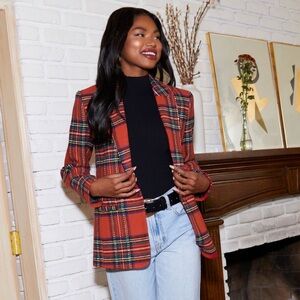 Vici Eve Pocketed Plaid Blazer